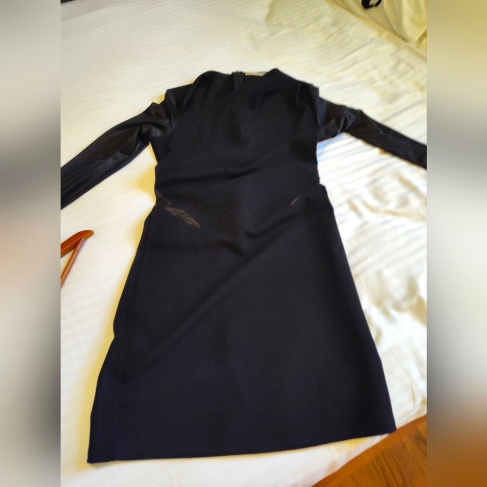 Black Faux Leather Tunic Dress